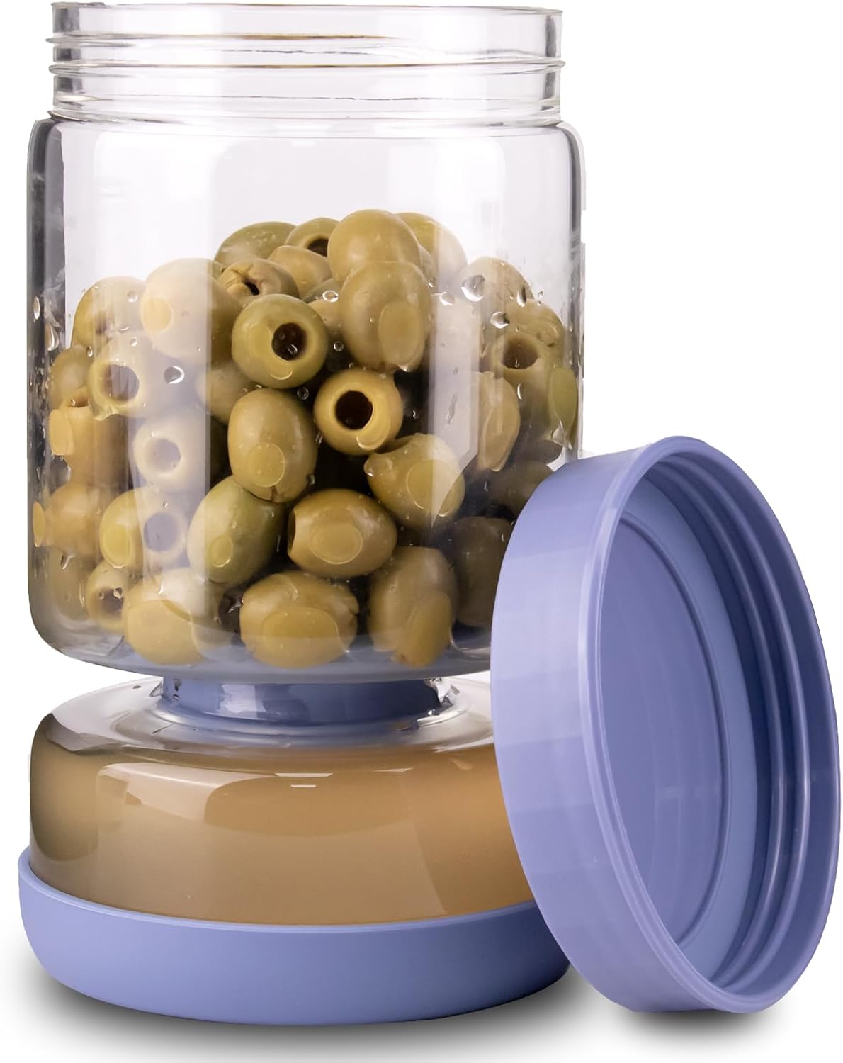 Pickle Jar with Strainer Flip for Pickle Juice Separator from Wet and Dry, Upgrade Food-grade ABS Lid and BPA Free Hourglass Pickle Jar for Airtight Food Storage, Haze Blue