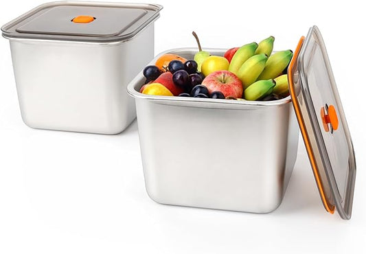 2 PCS Stainless Steel Food Storage Containers(67oz) with Lids Leak Proof & Airtight | Square Stainless steel freezer Containers,For Meal Prep,Fruit,Snack,Freezer