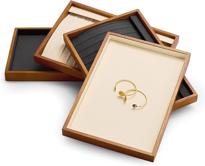 Oirlv Solid Wood Jewelry Tray Ring Earring Display Showcase Jewelry Organizer