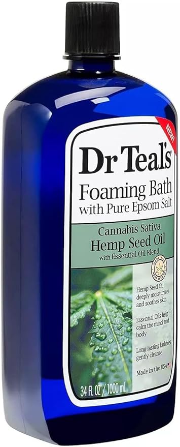 Dr. Teal's Hemp Seed Oil Foaming Bath Gift Set (2 Pack, 34oz Ea) - Cannabis Sativa Hemp Seed Oil - Essential Oils Blended with Pure Epsom Salt Calm The Senses & Alleviates Daily Stress
