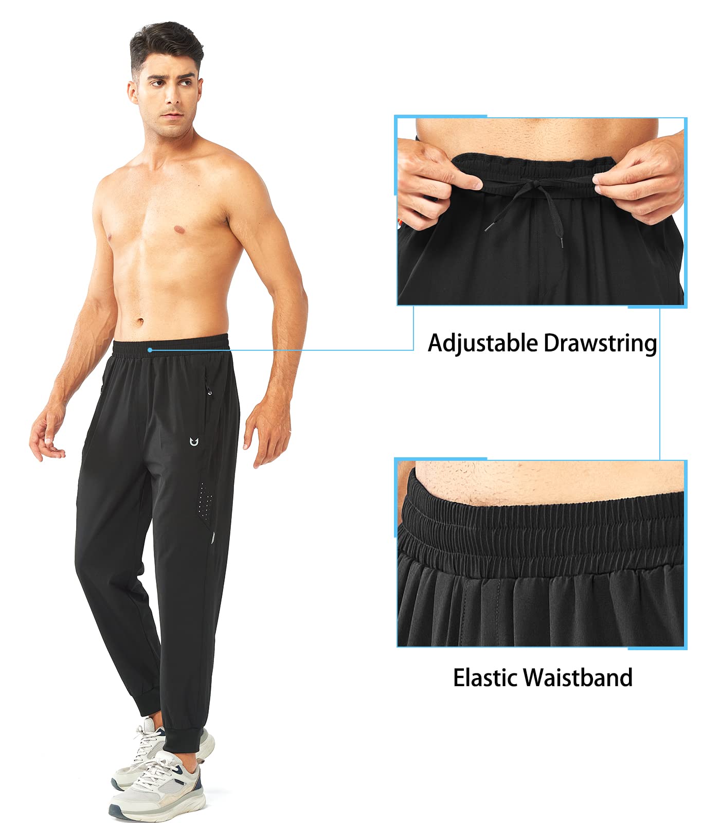 NORTHYARD Men's Athletic Running Pants Lightweight Workout Joggers Quick Dry Gym Sweatpants Active Sports Track Training Black M