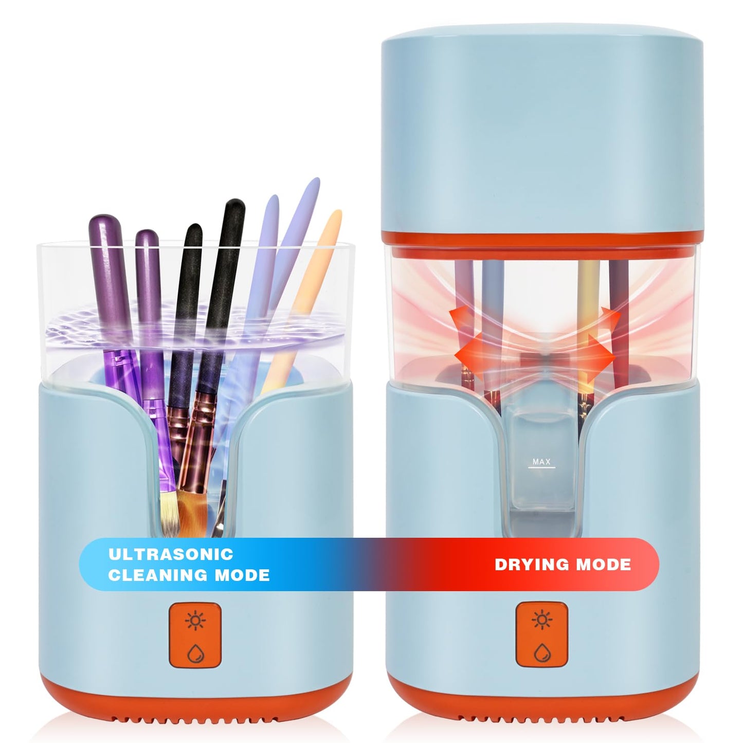 2 In 1 Electric Makeup Brush Cleaner Ultrasonic Cleaner Machine With 95℉ Hot Air Cycle Dryer - Ultra Fast Effective Make Up Brush Washer (Blue)