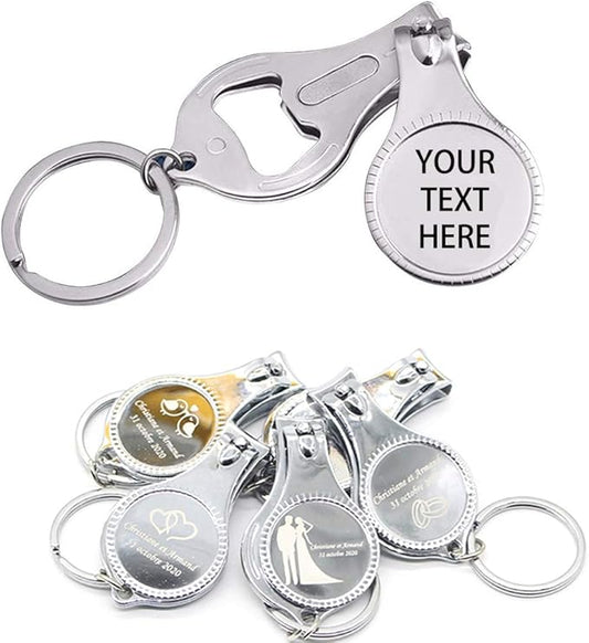 50pcs-Personalized 4 in 1 Multi Function Bottle Opener, Nail Clipper, Wedding Favors Brewery, Private Customized, Sliver, Multitool Gifts for Men