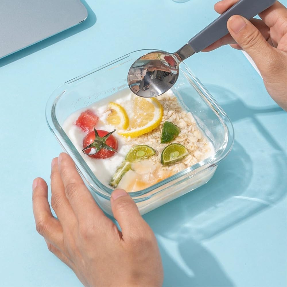 8PC Square Glass Containers With Lids, Glass Square Meal Prep Containers Set, 2 Cup Clear Small Food Containers For Soup Snack fruit, Microwave, Dishwasher, Freezer Safe - (4 color)