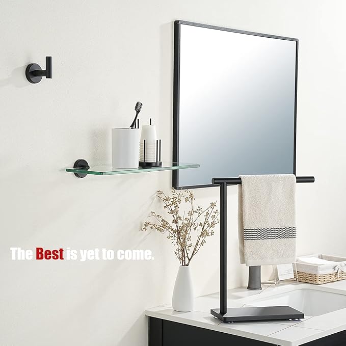 JQK Bathroom Glass Shelf Black, Tempered Glass Shower Storage 14 by 5 inches, 304 Stainless Steel Matte Black Wall Mount, TGS101L14-PB