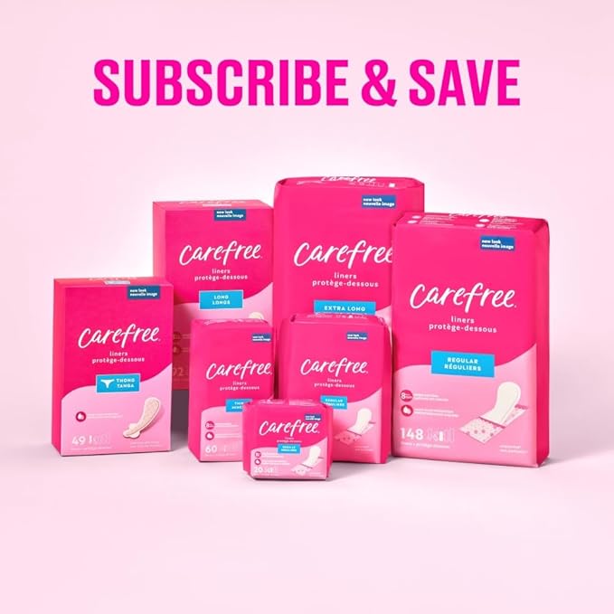 Carefree Panty Liners for Women, Long, Unwrapped, Unscented, 92ct | Pantiliners, Carefree Liners, Daily Liners for Women, Light Periods and Leaks, 8-Hour Odor Control | 92ct (Packaging May Vary)