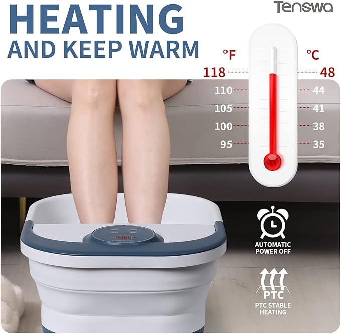 Collapsible Foot Spa Bath Massager with Heat, Bubbles, Pedicure Foot Spa with 8 Rollers, Tub for Stress Relief, Soaker with Mini Acupressure Massage Points & Temperature Control