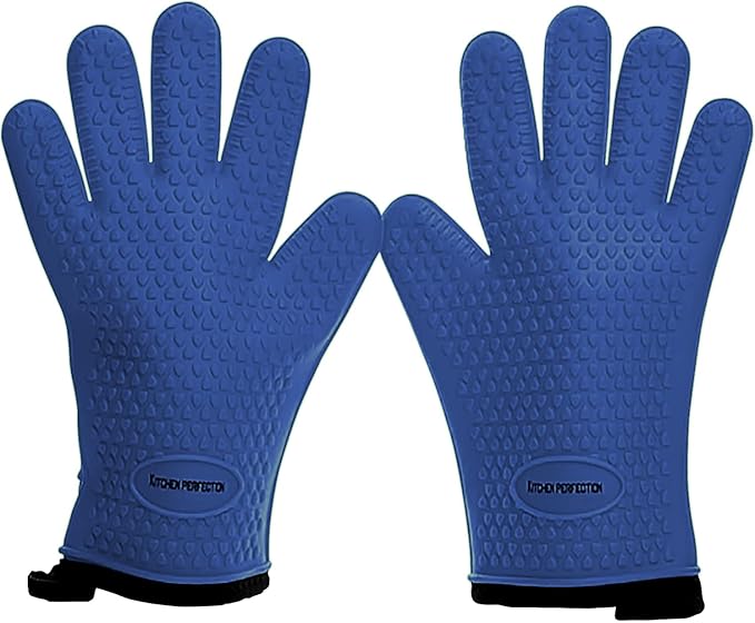 Kitchen perfection XL Silicone Smoker Oven Gloves-Extreme Heat Resistant BBQ Gloves-Handle Hot Food Right on Your Grill Fryer&Pit|Waterproof Grilling Cooking Baking Mitts|Superior Value Set+3 Bonuses
