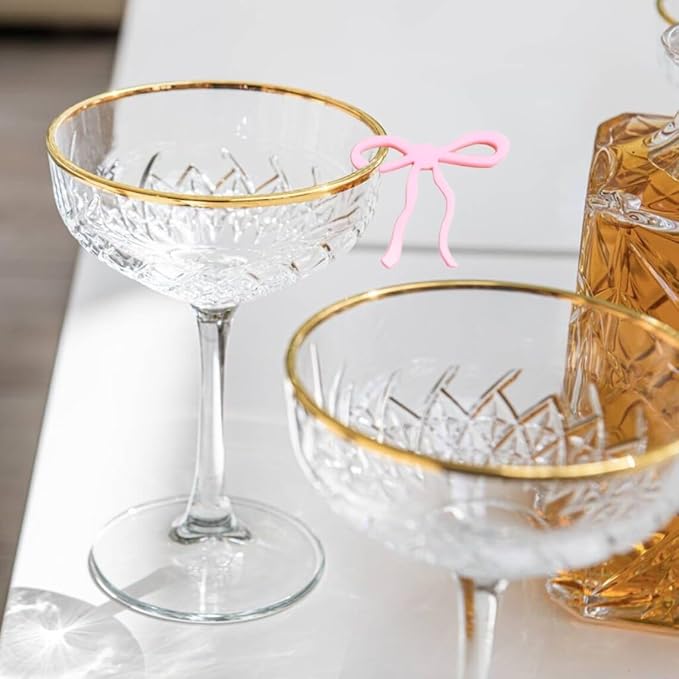 20 pcs Bow Drink Markers, Acrylic Drink Tags Bow themed Party Favors, Coquette Birthday Wedding Cocktail Party Decorations Pink Bow Party Accessories (Pink tags)