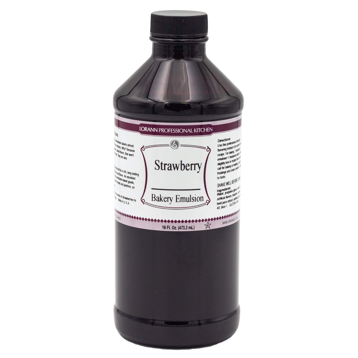 LorAnn Oils Strawberry Bakery Emulsion: True Essence, Ideal for Boosting Fruit Tones in Cakes, Cookies & Desserts, Gluten-Free, Keto-Friendly, Extract Substitute Essential for Your Kitchen, 16 Oz