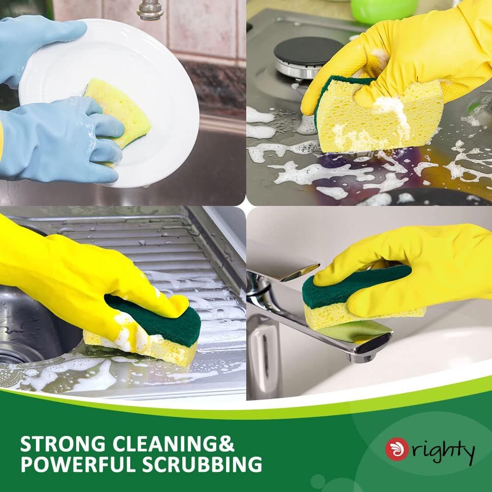 ORIGHTY Heavy Duty Cellulose Scrub Sponges Kitchen, Powerful Scrubbing & Cleaning, Suitable for Washing Dishes and Kitchen Cleaning, Absorbent & Rich Foam, 24 Count