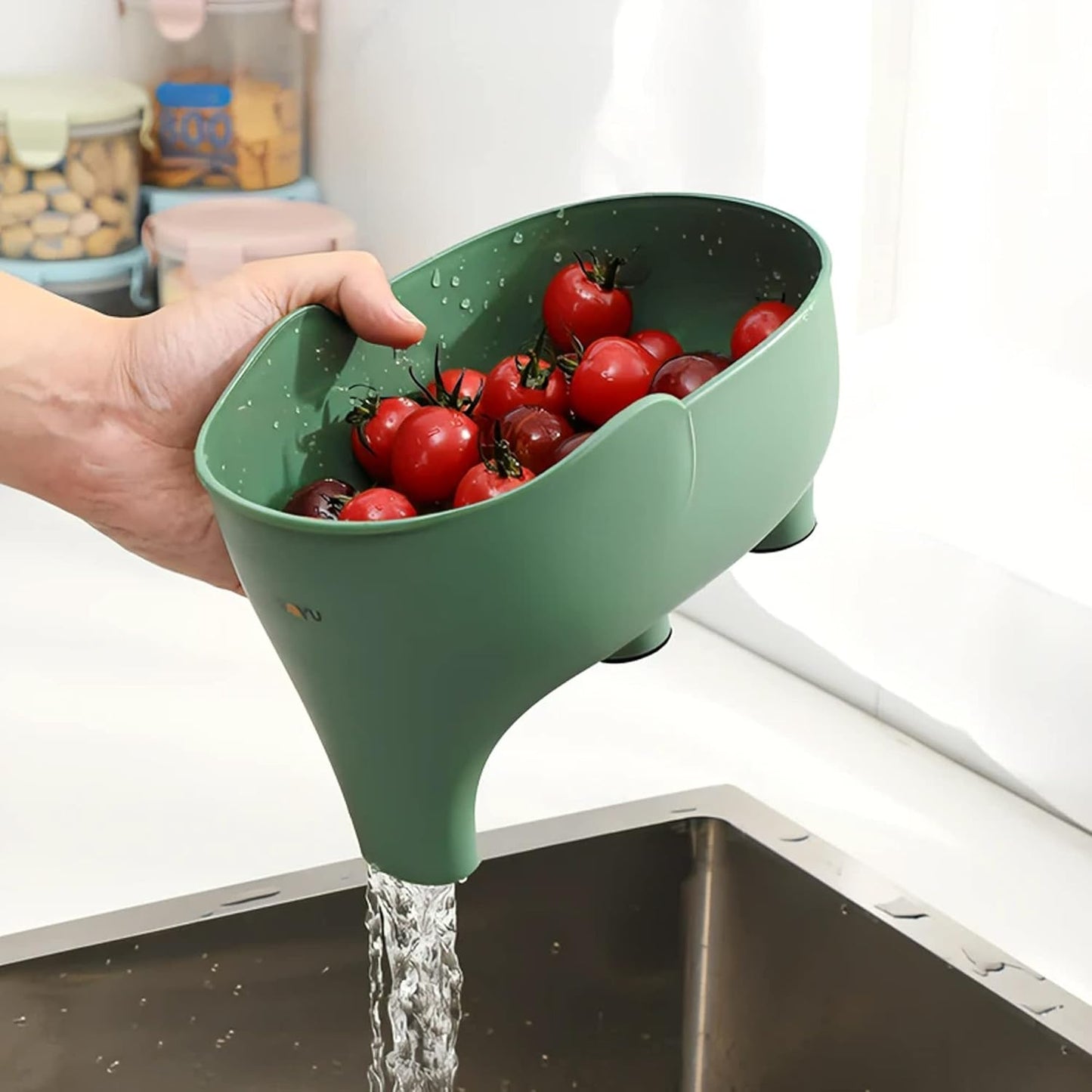 Vegetable Washing Basket with Elephant Drainage for Fruits, Pasta, Noodles - Green, 22x14x10cm/8.7 * 5.5 * 3.93in