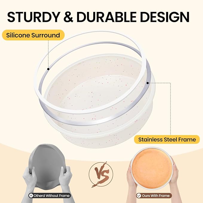 Vinino 6 Inch Silicone Round Cake Pan with Metal Reinforced Frame, Nonstick Silicone Springform Pan for Baking Suitable for Making Layers, Cheese & Chocolate Cakes