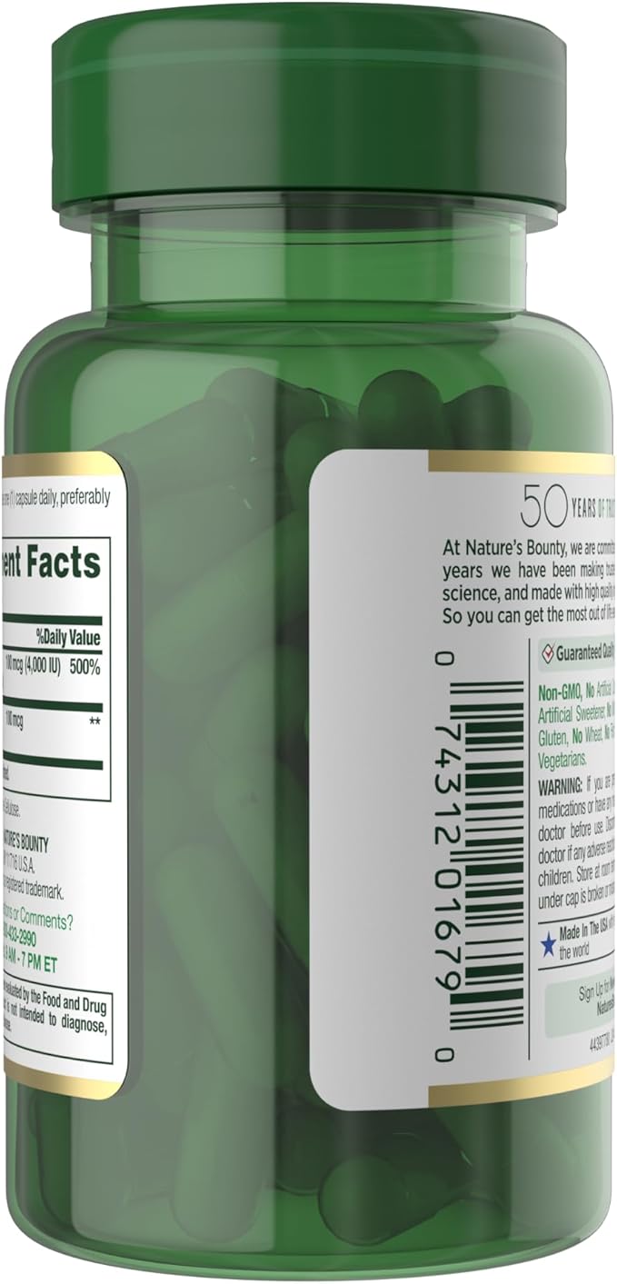 Nature's Bounty Vitamin D3 K2 Supplement, 4000 IU Vitamin D3 Plus 100 mcg of Vitamin K for Heart & Bone Health Support, 60 Day Supply, 60 Vegetarian Capsules, K2 + D3 Supplements for Adults