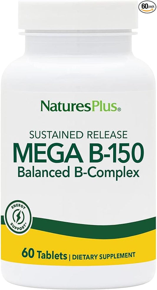 Natures Plus Mega B150 Complex, Sustained Release - 60 Vegetarian Tablets - Maximum Potency B Complex Vitamin Supplement - Gluten-Free - 60 Servings