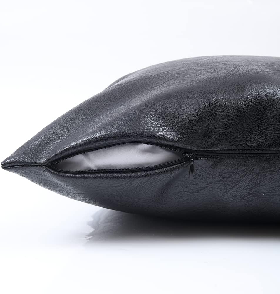 Fancy Homi Black Long Lumbar Faux Leather Decorative Throw Pillow Covers 12x24 Inch for Living Room Couch Bed Sofa, Boho Farmhouse Home Decor, Hand Stitched Rectangle Cushion Case 30x60 cm