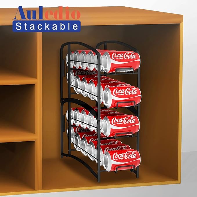 Auledio Stackable Beverage Can Dispenser Rack, Storage Organizer Holder for Canned food or Pantry Refrigerator,Black(2 Pack)