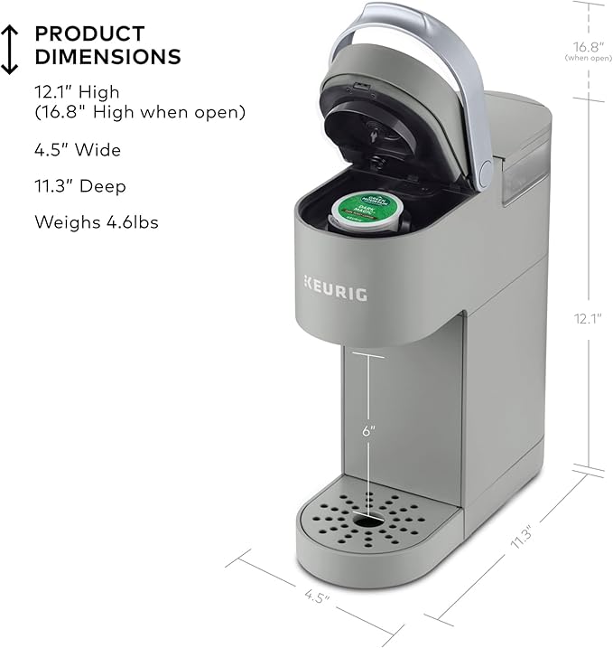 Keurig K-Mini Single Serve K-Cup Pod Coffee Maker, 6 to 12oz Brew size, with Cord Storage, Perfect for Small Spaces, Studio Gray