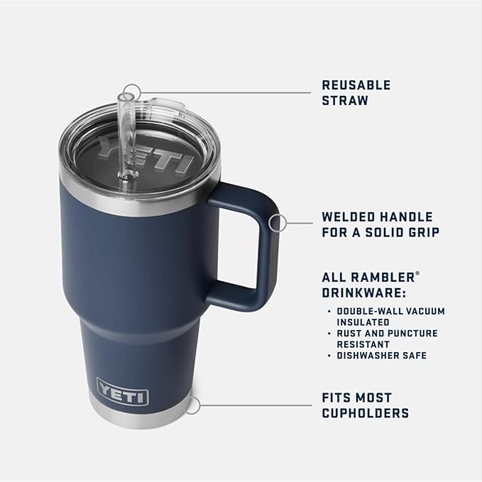 YETI Rambler 35 oz Straw Mug 2.0 - Double-Wall Vacuum Insulation for Cold Beverages – Dishwasher Safe – Cupholder Compatible – Reusable Straw – Comfortable Grip Handle – Travel Mug - Tropical Pink