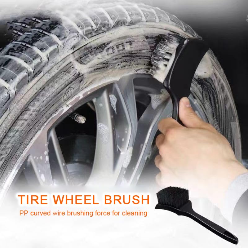 Carpet & Floor Mat Cleaning Brush - 2pcs Black Scrub Brush w/ Wheel Brush for Car Interior & Tires