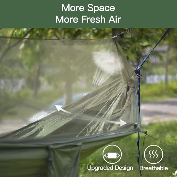 Miztli Camping Hammock with Net and Rain Fly, Portable Lightweight Outdoor Hammock Tree Travel Backpacking Hammock Tent with 20Ft(Total) Tree Straps, Perfect for Camping Hiking Yard Adventure Survival