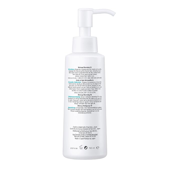 Curel Japanese Skin Care Makeup Cleansing Oil for Face, Makeup Remover & Face wash for Dry, Sensitive Skin, Cleanses & Protects Ceramides, pH Balanced, Fragrance & Alcohol Free Facial Cleanser, 5 Oz