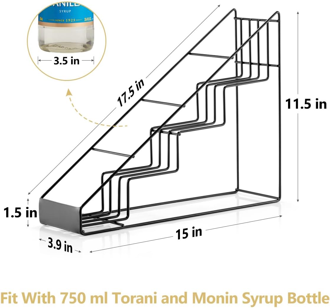 Coffee Syrup Rack for Coffee Bar Accessories, Fits with Torani and Monin Syrup, Coffee Bar Organizer Holds 4 Bottles
