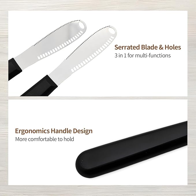 4 Pcs Butter Knife Spreader with Holes, 3 in 1 butter knife, butter curler knife, Butter Grater with Ergonomic Handle, stainless steel butter spreader for Butter, Cheese, Jam