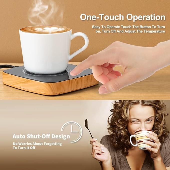 Coffee Mug Warmer Waterproof Smart Cup Warmer with 3 Temperature Setting for Warming & Heating Coffee, Beverage, Milk, Tea and Hot Chocolate (Wood Grain)