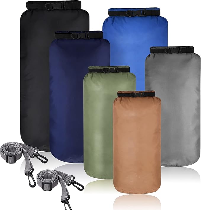Shappy 6 Pcs Waterproof Dry Bag Set 6 Size Lightweight Sack and Long Adjustable Shoulder Strap 20/15/10/8/5/3l Outdoor Keep Gear Stuff Sack for Backpacking Boating Hiking Camping