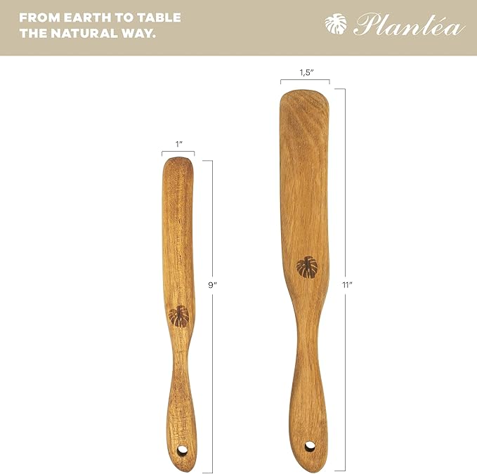 Skinny Wooden Spurtle Set of 2 for Sourdough Starter – Handcrafted Wooden Sourdough Stir Stick & Spatula – Multipurpose Spurtle for Bread Dough Mixing, Cooking & Baking Tools Set