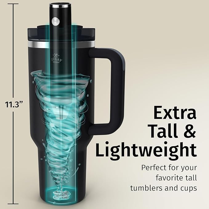 Zulay Kitchen Rechargeable Milk Frother Handheld Lux - Powerful 2-Speed Motor, Waterproof, 2000mAh Battery - Drink Mixer for Latte, Cappuccino, Matcha & Protein Powder - Metallic Blue