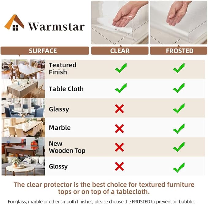 Warmstar Clear Table Cover Protector 40 x 80 Inch,1.5mm Thick Plastic Table Cover Rectangle,PVC Clear Table Protector,Desk Protector Mat for Kitchen, Dresser, Writing Desk，Dining Room Table