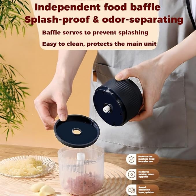 300ML USB Rechargeable Electric Garlic Chopper, Mini Portable Veggie Cutter with Eggbeater&4/6 Knife Heads, Veggie Chopper with Container and Lid, Vegetable Crusher (Blue B)