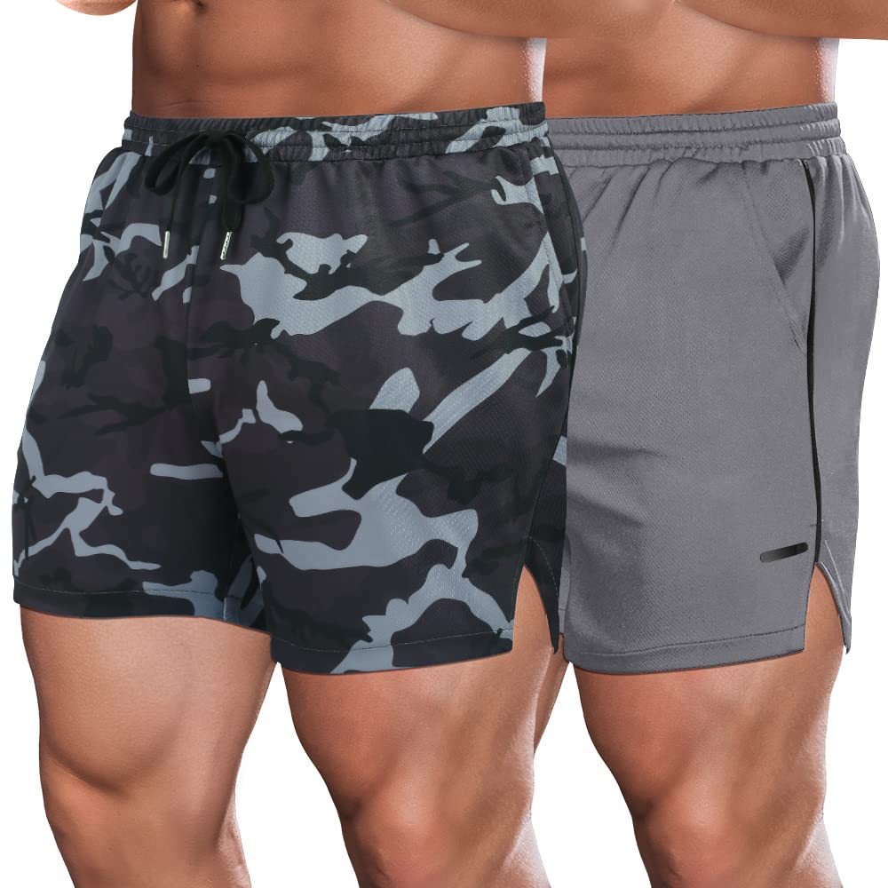 COOFANDY Men's 2 Pack Gym Shorts Mesh Breathable Athletic Running Shorts with Pockets Sports Training Workout Clothes