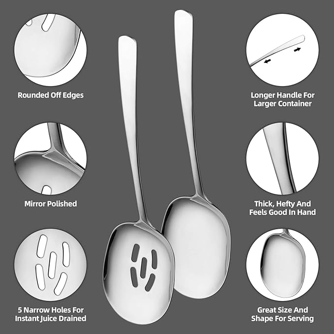 SOLEADER Extra Large Serving Spoons Set,12 Inch Stainless Steel Serving Spoon,Cooking Spoon,Pasta Spoon,Buffet Serving Utensils,Spoons Silverware,Foodgrade 18/8 Stainless Steel,Pack of 6