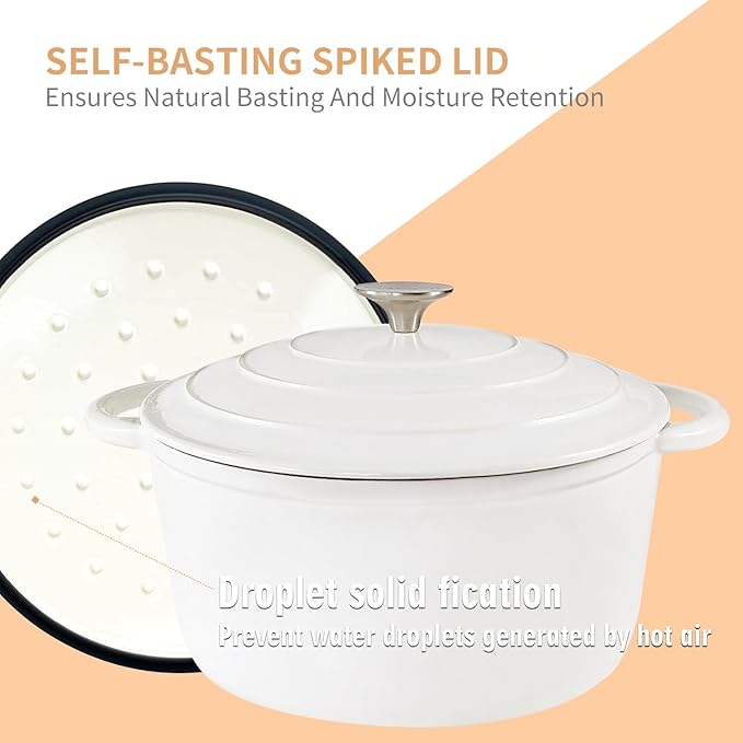 4.5 Quart Enameled Cast Iron Dutch Oven With Lid, Heavy-Duty Round Cookware Pot with Dual Handles for Sourdough Bread Baking, Braising, Soups And Stews, Used for All Stoves