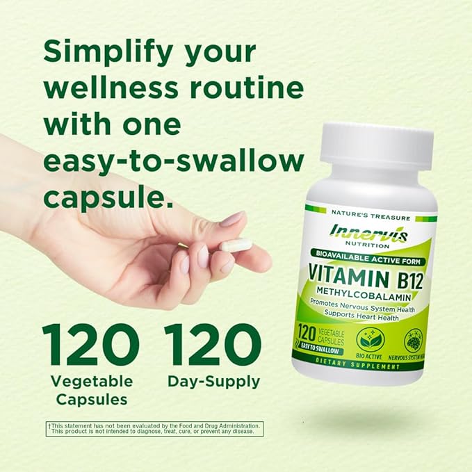 BioActive B12 Methylcobalamin 1000mcg - High Absorption, Supports Energy, Nerve & Heart Health - 120 Vegan Capsules, Non-GMO, Made in USA