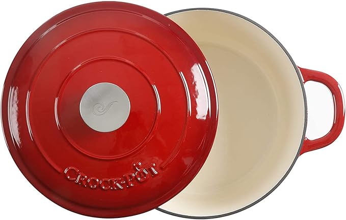 Crock-Pot Artisan 3-Quart Round Enameled Cast Iron Dutch Oven – Gradient Red, Durable Heavy-Duty Cookware for Slow Cooking, Roasting, Baking with Lid
