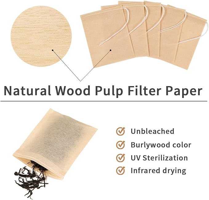BEFORYOU 400 Pack Disposable Drawstring Tea Filter Bags Safe & Natural Unbleached Paper Tea Infuser Drawstring Empty Bag for Loose Leaf Tea (6 x 8cm, Natual Color)