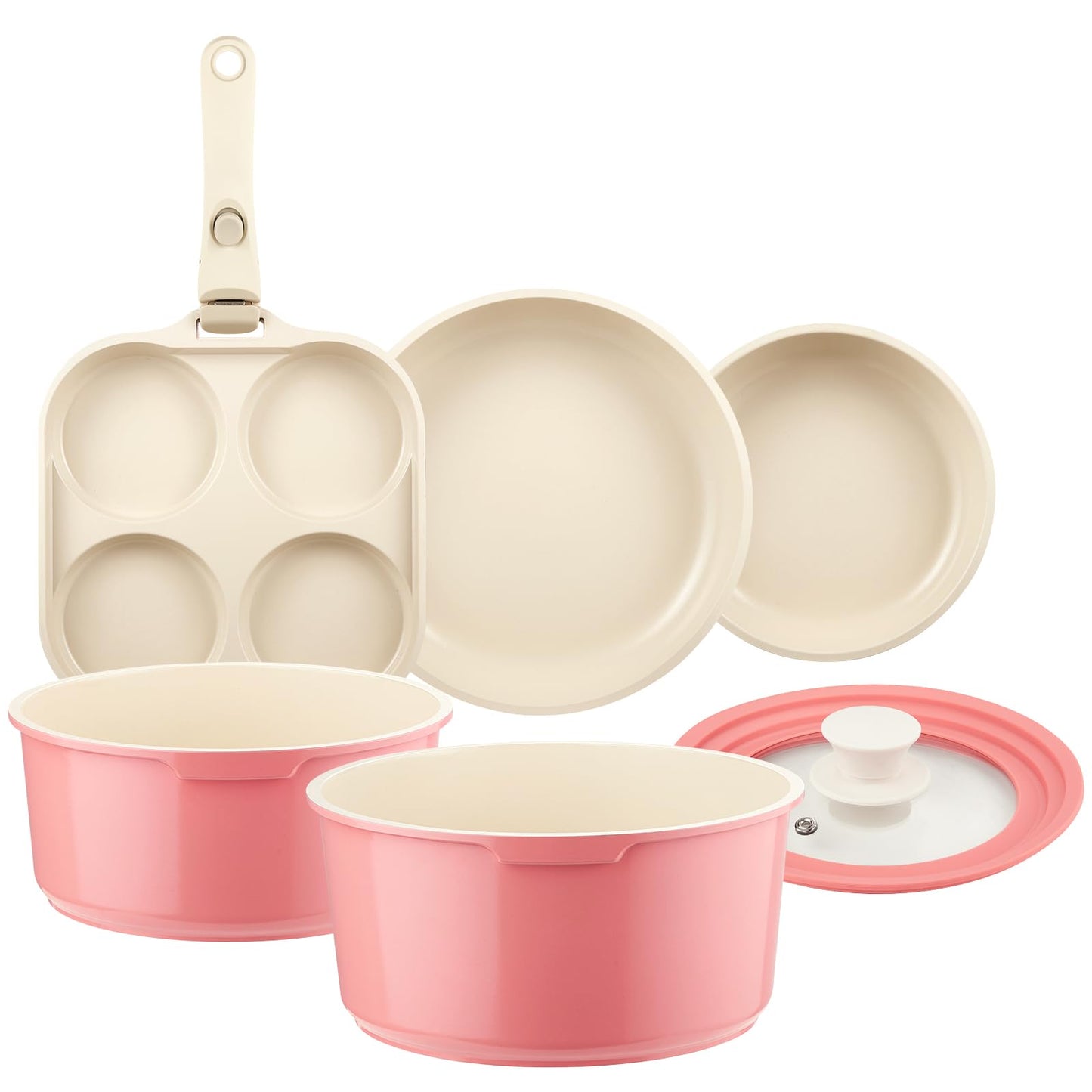 Ceramic Pots and Pans Set Non Stick, 7 Pcs Nonstick Cookware Set with Detachable Handle RV Camping Induction Kitchen Cookware Set Non Stick, PFAS PFOA & PTFE Free