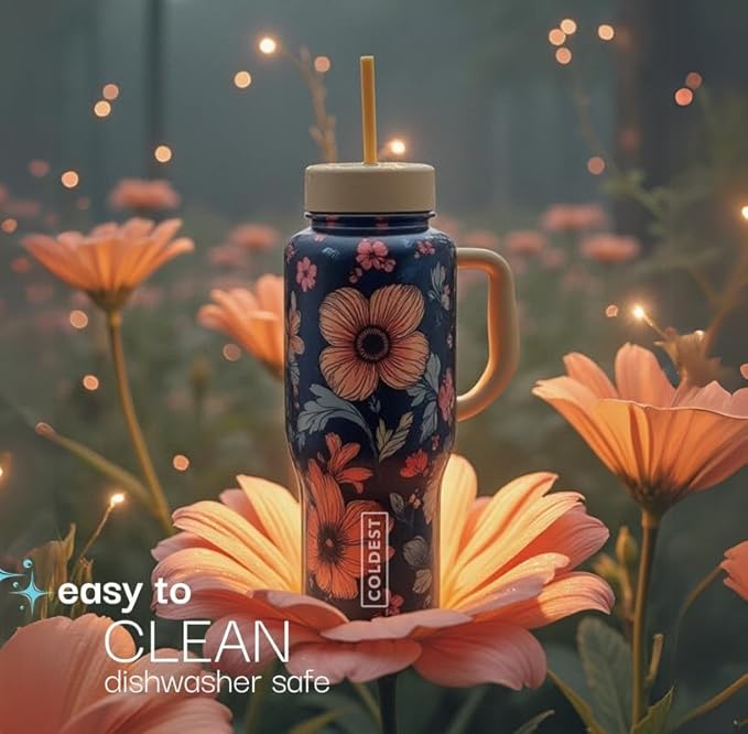 Coldest Tumbler with Handle and Straw - 100% Leak Proof Insulated Tumbler with Lid and Straw (3 Lids) - Stainless Steel Tumblers for Women & Men - Cup Holder Friendly Base, 46 oz (Red Dress)