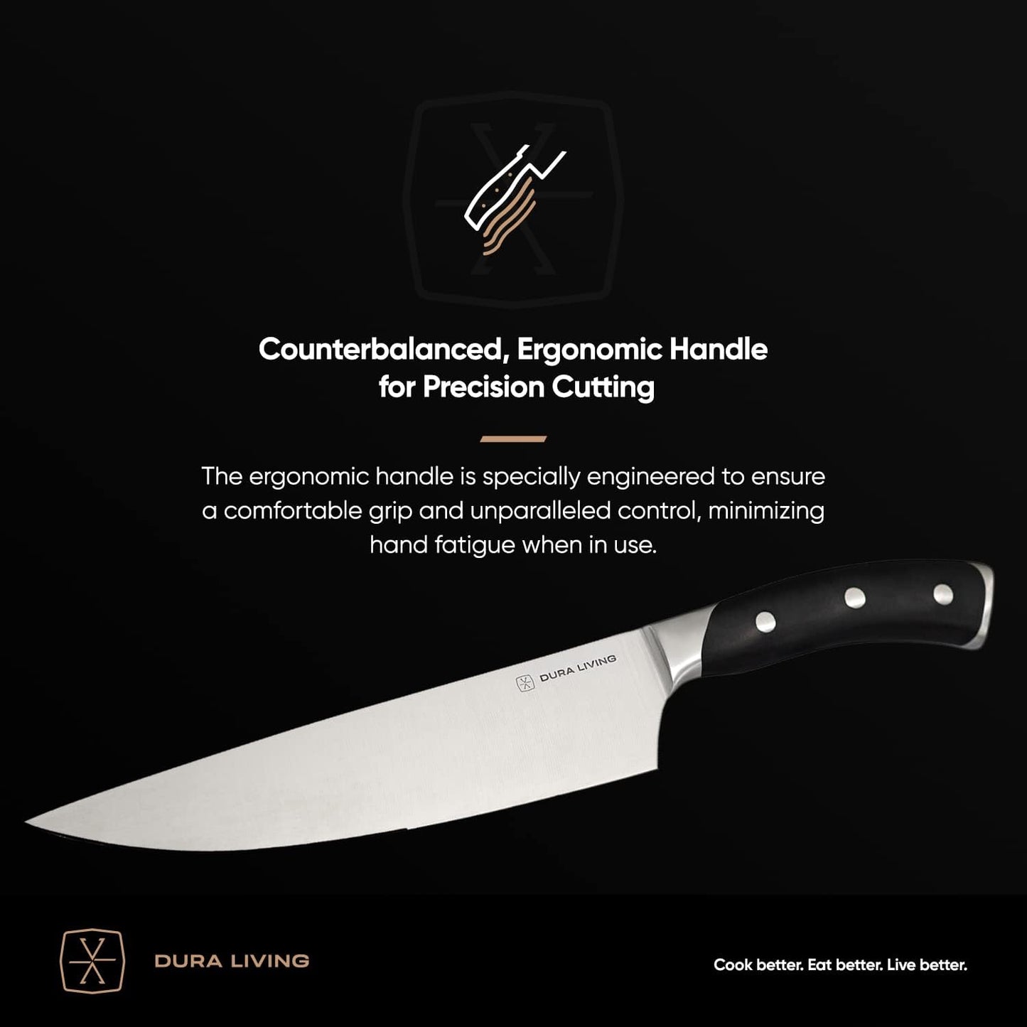 3-Piece Kitchen Knife Set – Ultra-Sharp German Stainless Steel, 8” Chef, 5” Utility, and 3.5” Paring Knives with Ergonomic Handles, Multipurpose Kitchen Knife Set, Black