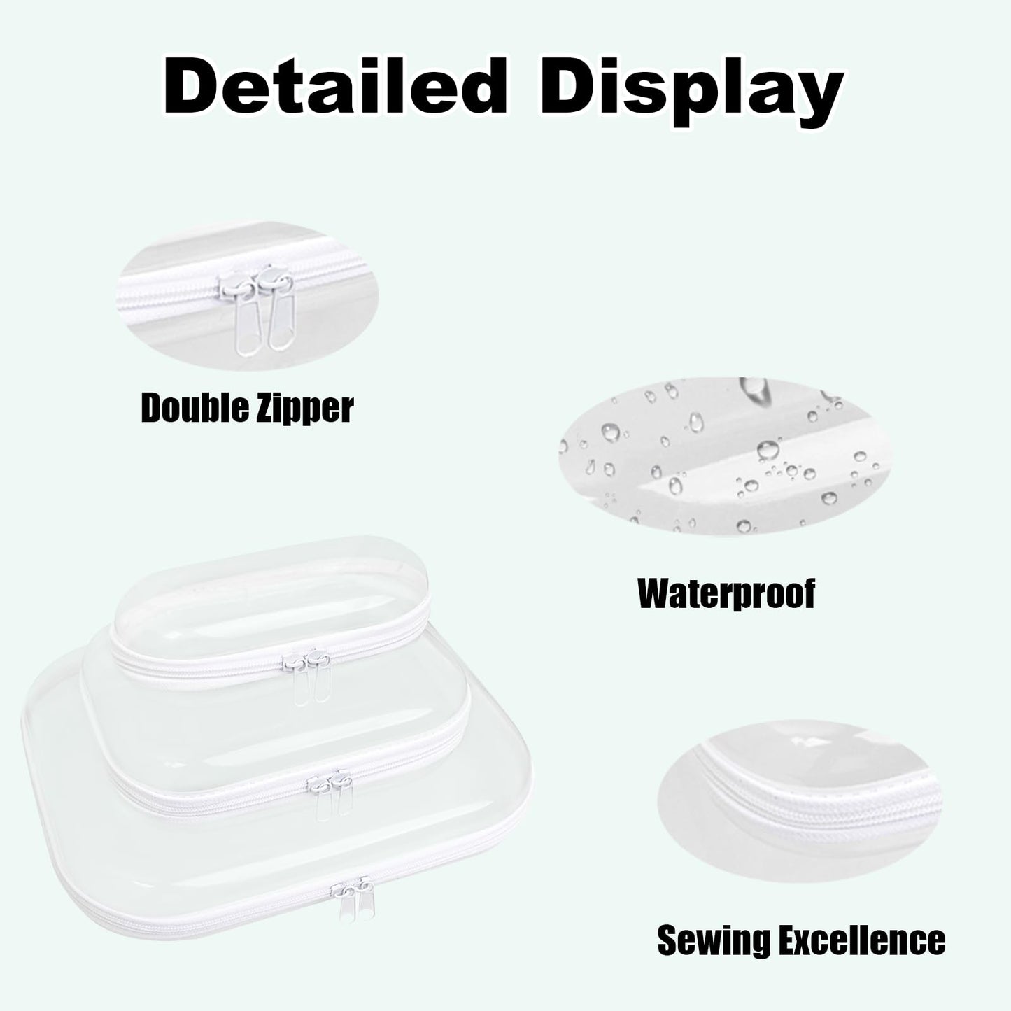 Clear Hard Shell Zipper Case,3PCS Transparent Clear Zipper Pouches,Hard Side Plastic Case Set,Portable Travel Storage Organizer Bins