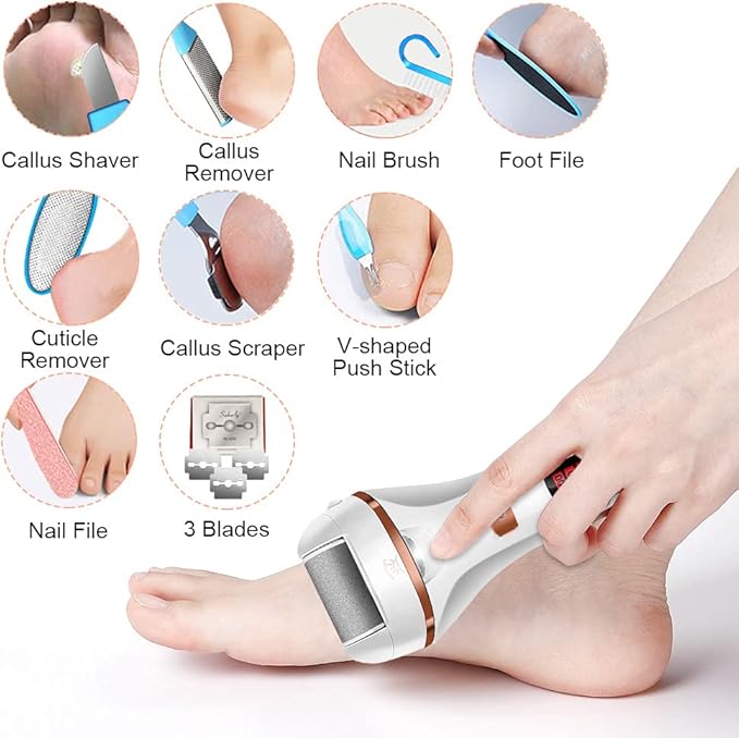 Electric Foot File Callus Remover, Rechargeable Pedicure Tools Foot Care Kit, Callus Remover for Feet with 3 Roller Heads,2 Speed, Display for Remove Cracked Heels Calluses and Hard Skin