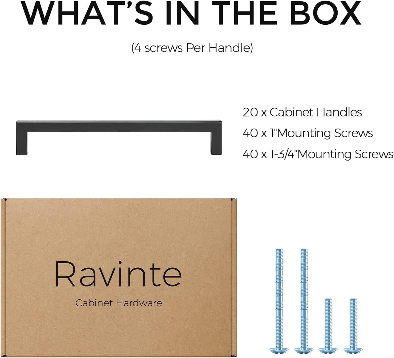 Ravinte 20 Pack Solid 6-1/4 Inch Center to Center Slim Square Bar Drawer Handles - Cabinet Hardware Pulls in Matte Black for Kitchen