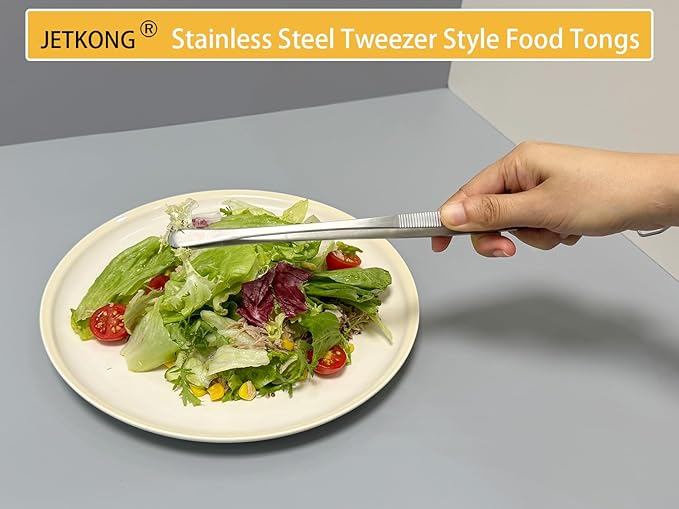JETKONG 3 Pcs Serving Tweezer Tongs 9-Inch Cooking Tweezers Kitchen Tweezers (9 9 9 Inch, Silver)