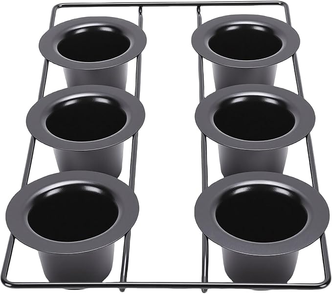 6 Cup Popover Pan Non Stick Carbon Steel Bakeware for Popovers Muffins with Wire Rack Deep Tapered Cups Even Baking