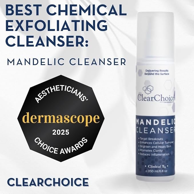 Clear Choice Mandelic Acid Cleanser – Gentle Exfoliating Cleanser with Enzymes & Turmeric – Treats Acne, Fades Dark Spots, Refines Pores & Texture – Hydrating Face Wash for All Skin Types