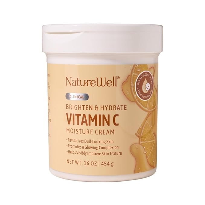 NATURE WELL Extra Virgin Coconut Oil & Vitamin C Moisturizing Cream Bundle for Face, Body, & Hands, Brighten & Nourish, Smooth & Soften, Provides Intense Hydration For Dry & Dull Skin, 16 Oz Each